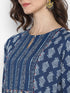 Janasya Women's Blue Cotton Block Print Kurta